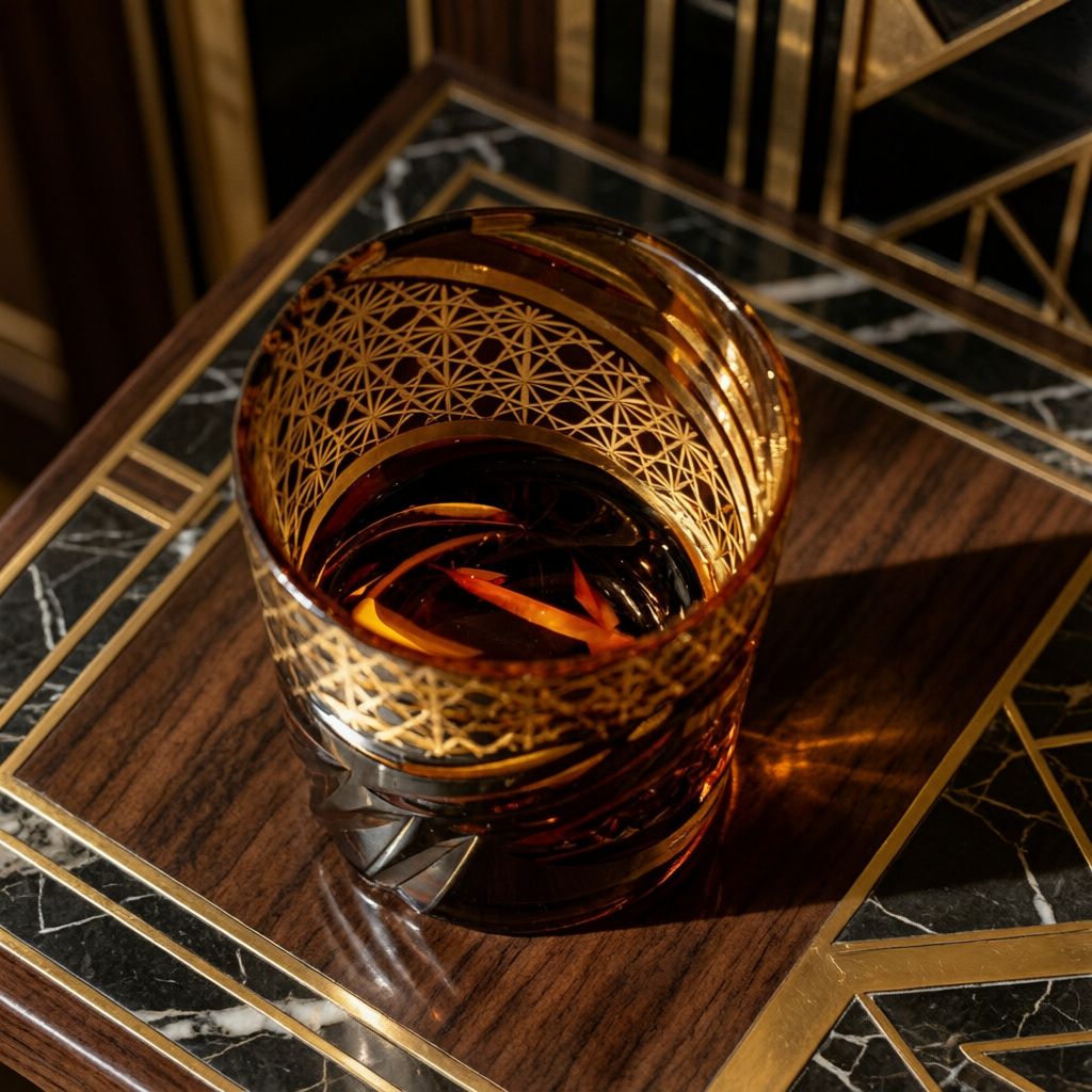 Edo Kiriko Handcrafted Black Phantom Twist Whisky Glass