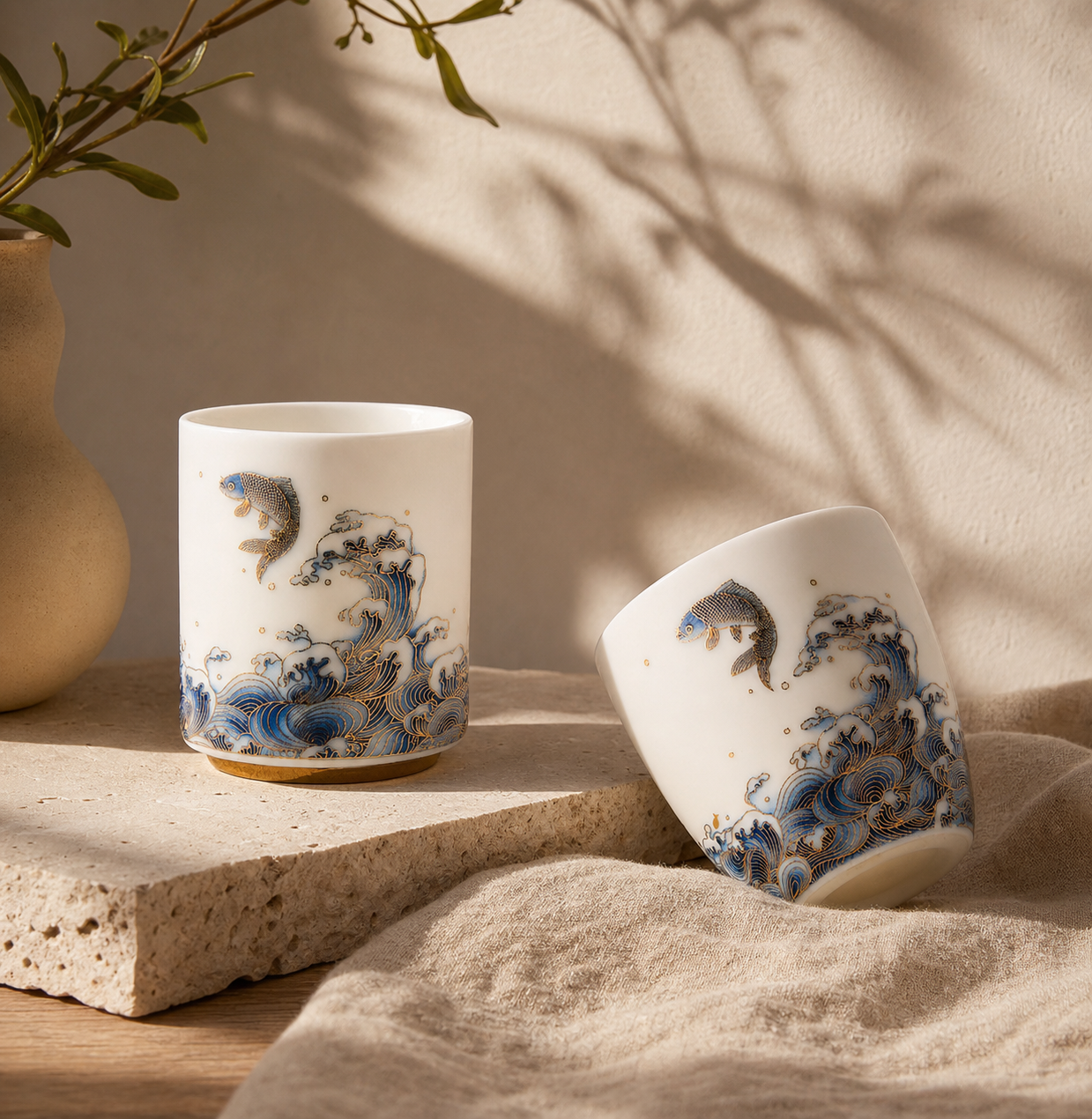 Celestial Ascent: Dragon’s Gate — Handcrafted Teacup Pair Set