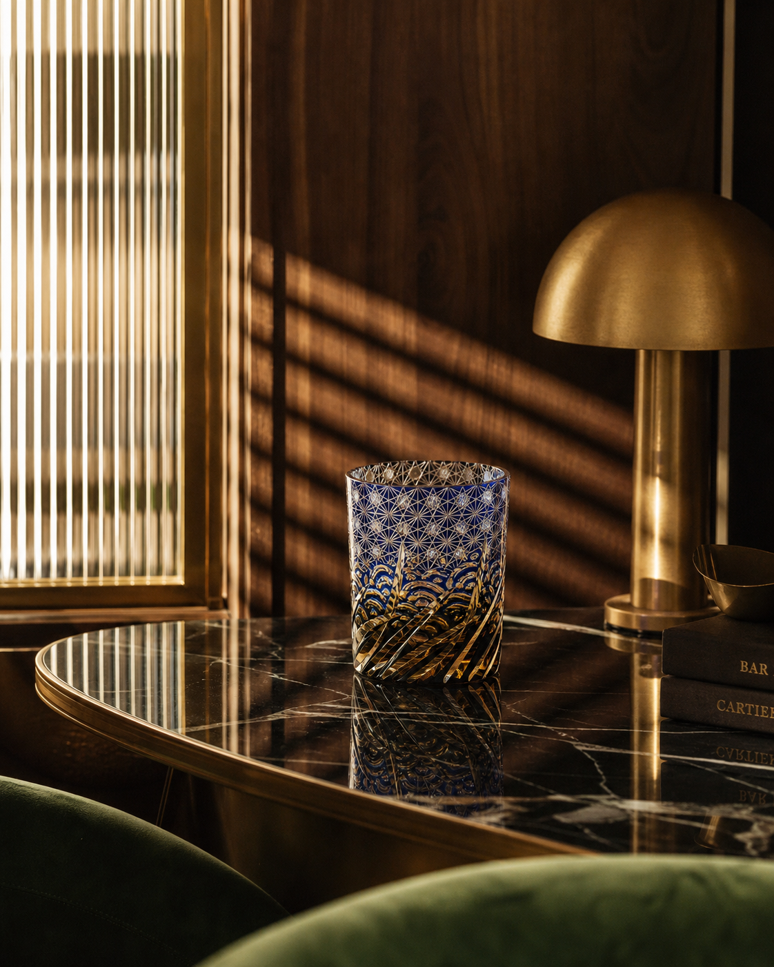 Edo Kiriko Handcrafted Deep Azure Wave Whisky Glass