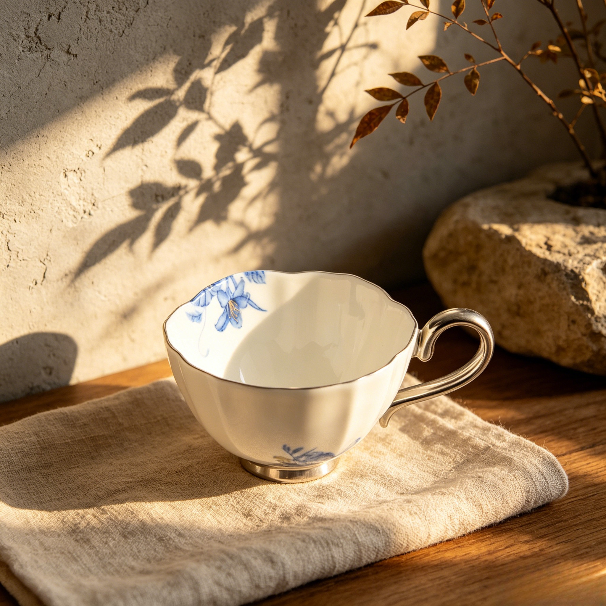 Peony Ice Jade Teacup and Saucer Set