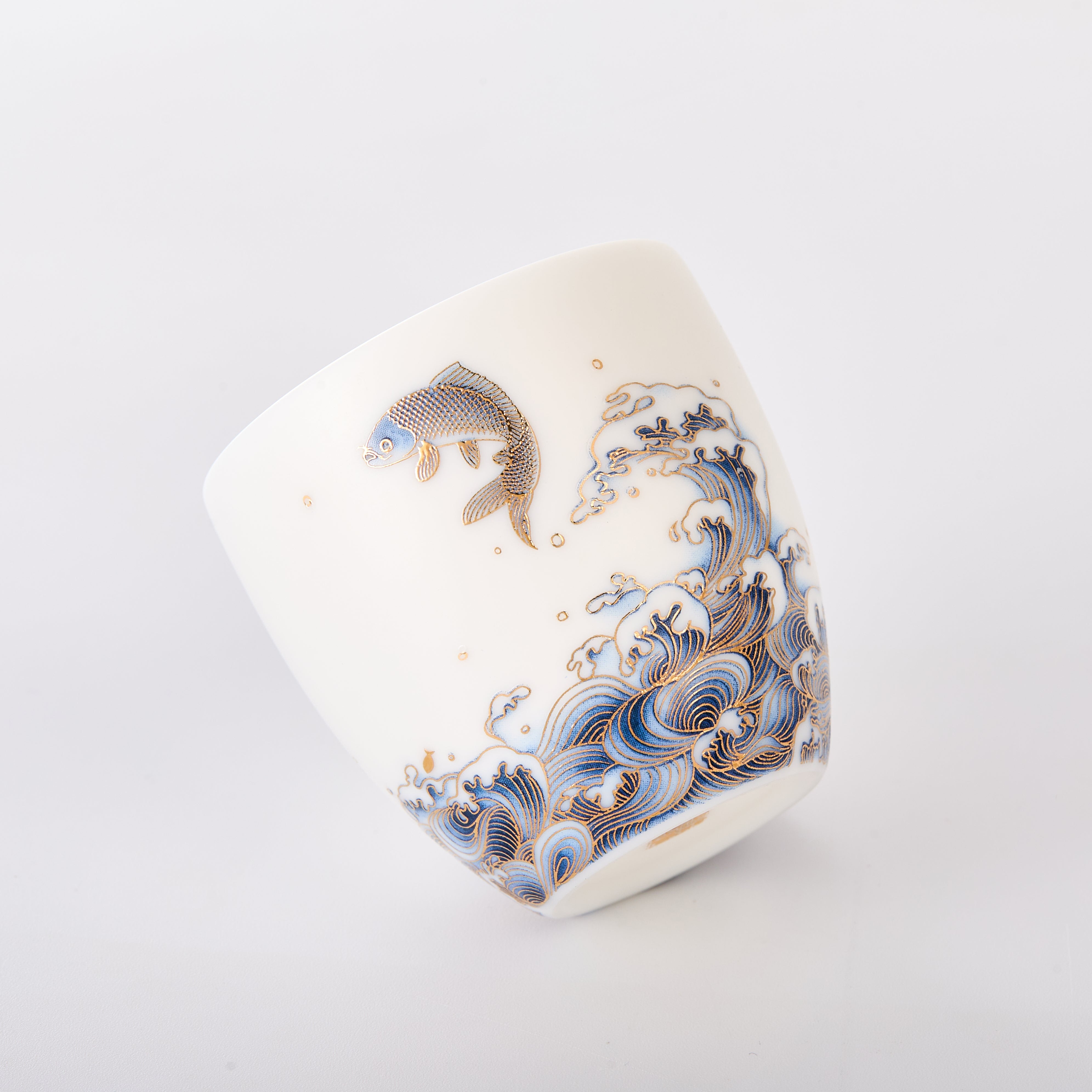 Ceramic mug with wave design on a white background