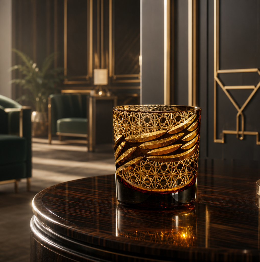 Edo Kiriko Handcrafted Black Phantom Twist Whisky Glass