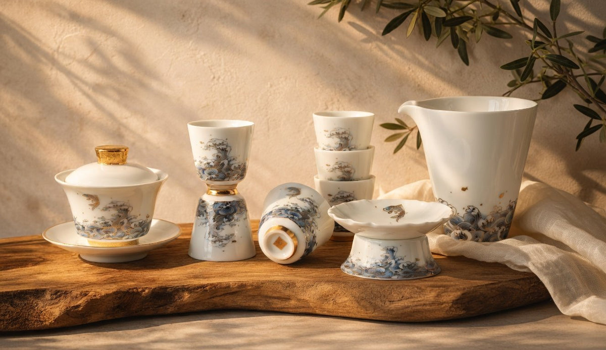 Celestial Ascent: Dragon’s Gate — Mutton-Jade Porcelain Kungfu Tea Set