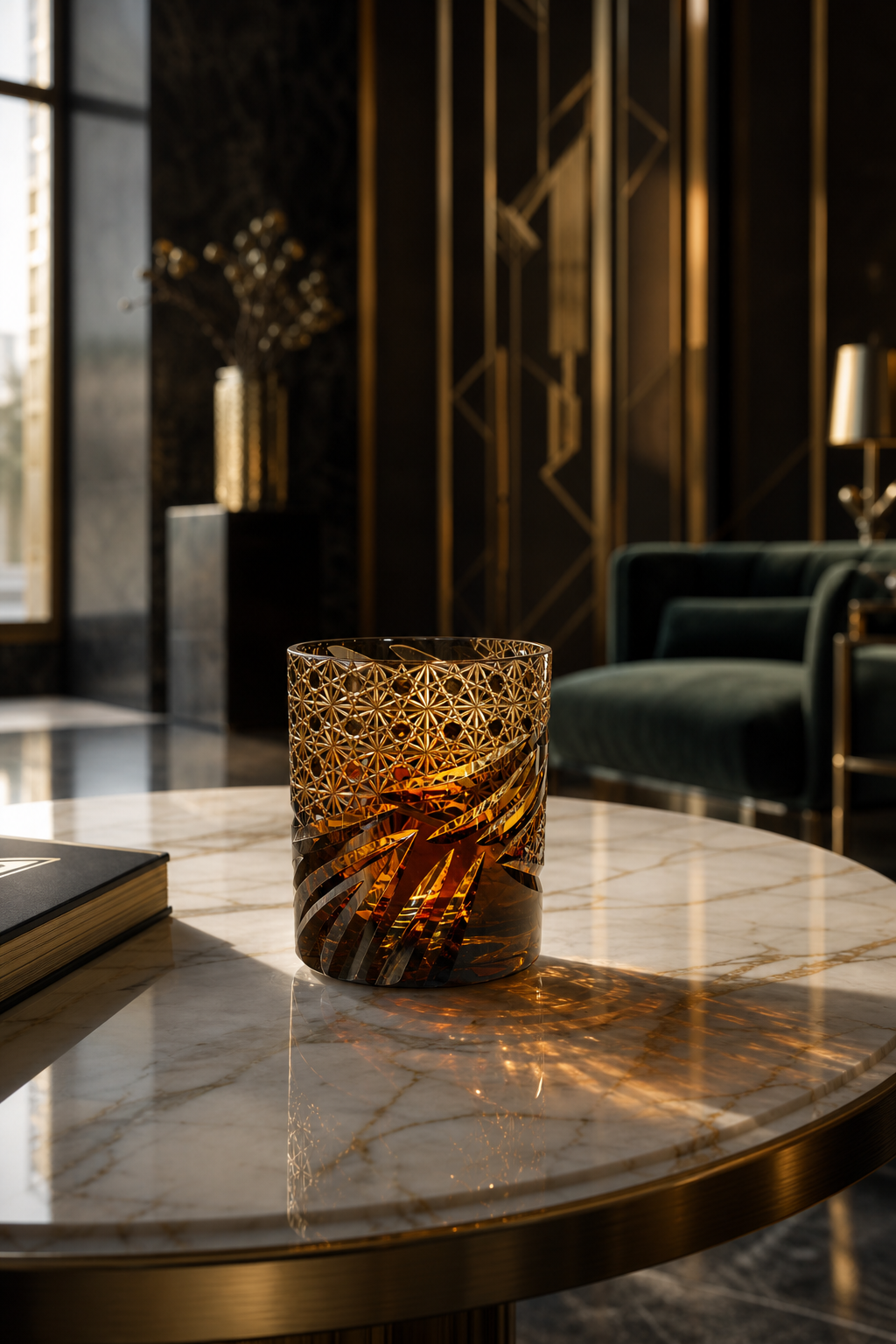 Edo Kiriko Handcrafted Black Phantom Twist Whisky Glass