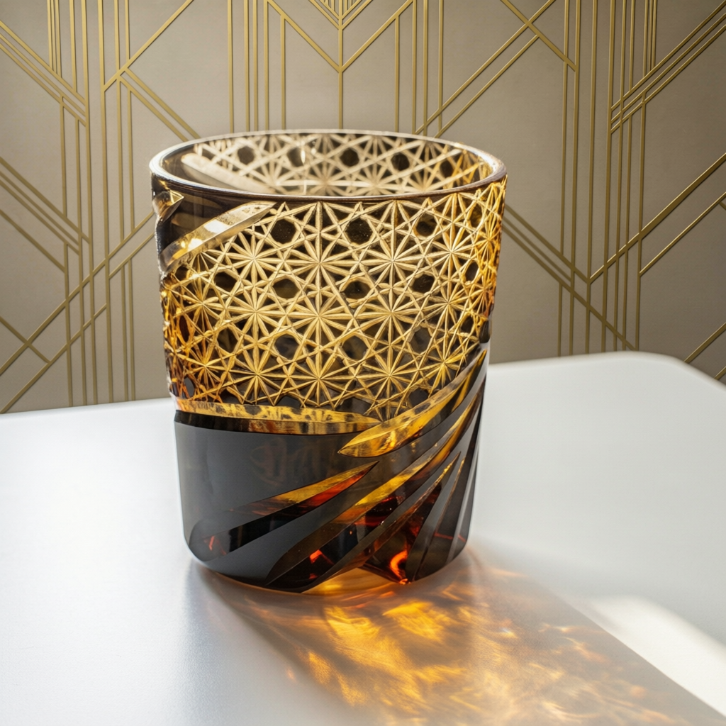 Edo Kiriko Handcrafted Black Phantom Twist Whisky Glass