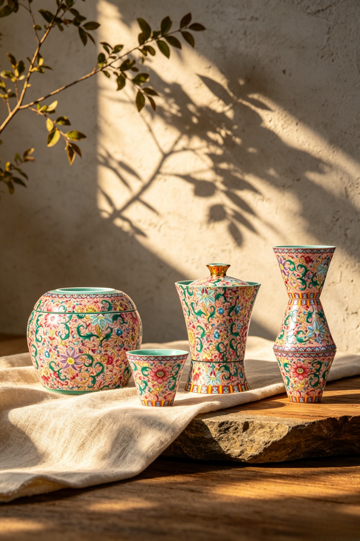 Imperial Famille Rose Beauty Vase Kungfu Tea Set