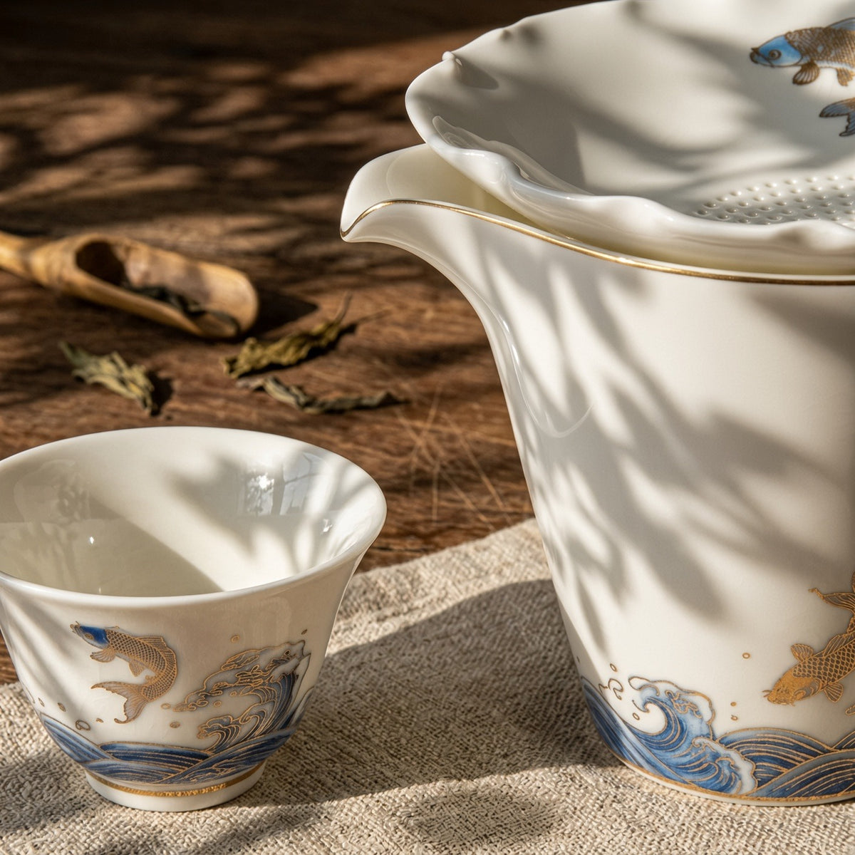 Celestial Ascent: Dragon’s Gate — Handcrafted Mutton-Jade Porcelain Kungfu Tea Set