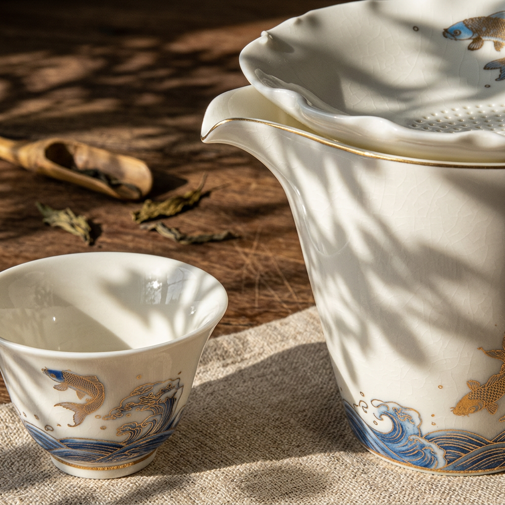 Celestial Ascent: Dragon’s Gate — Handcrafted Mutton-Jade Porcelain Kungfu Tea Set