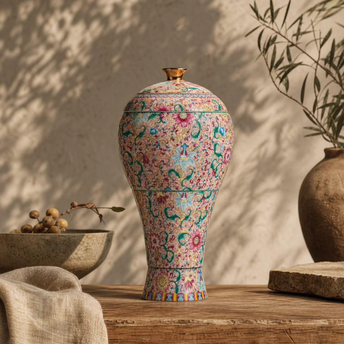 Imperial Famille Rose Beauty Vase Kungfu Tea Set