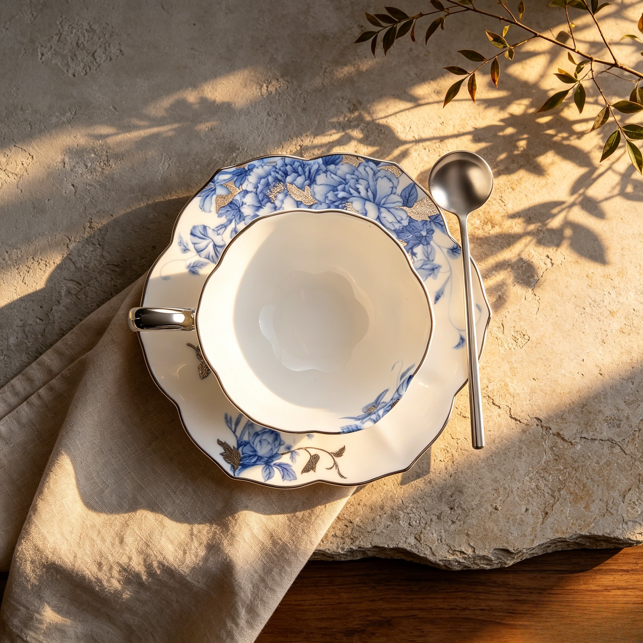 Peony Ice Jade Teacup and Saucer Set
