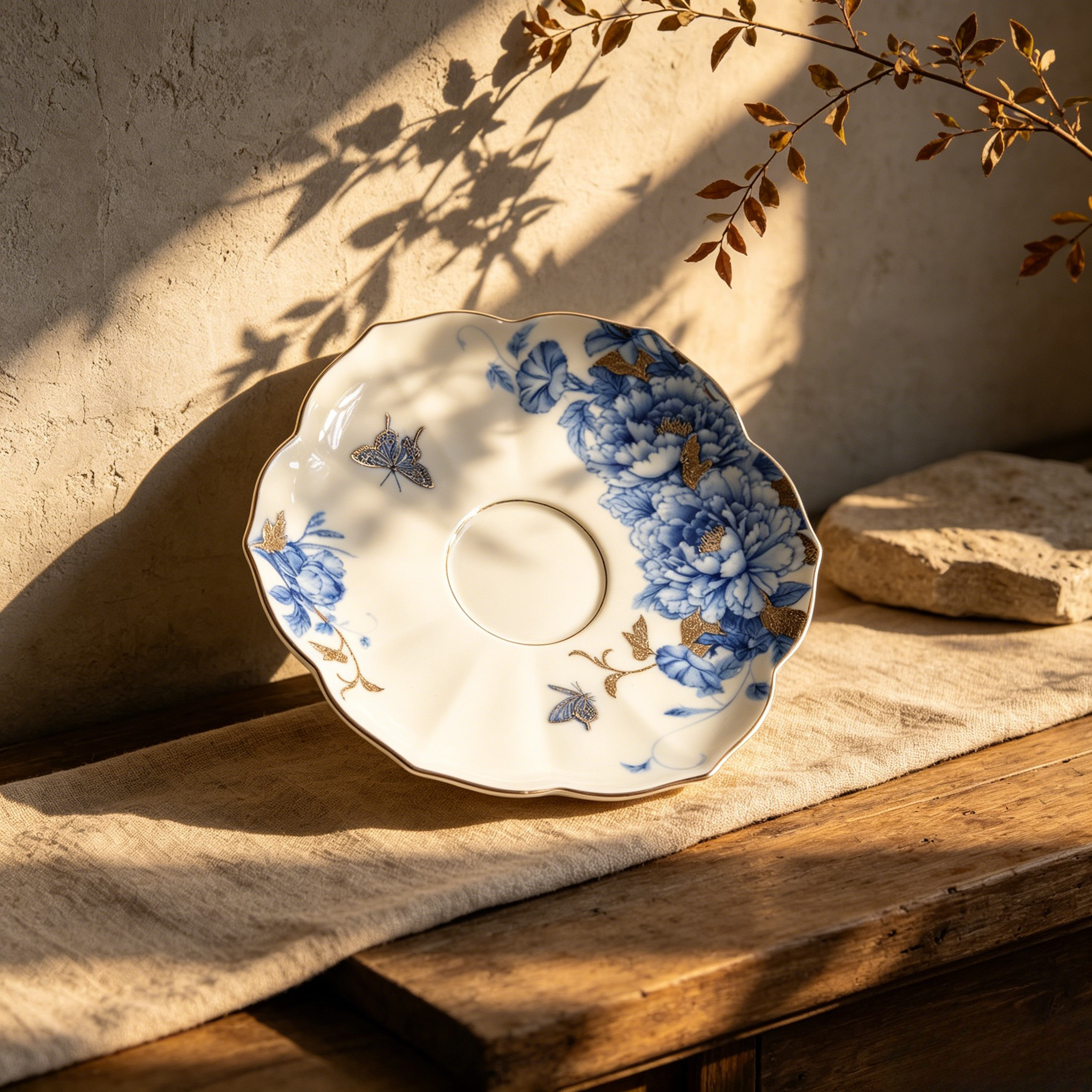 Peony Ice Jade Teacup and Saucer Set