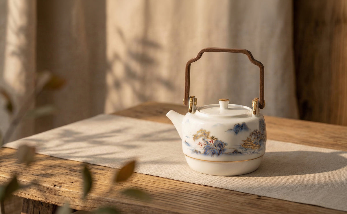 Imperial Spring Porcelain Wooden Handle Teapot Set