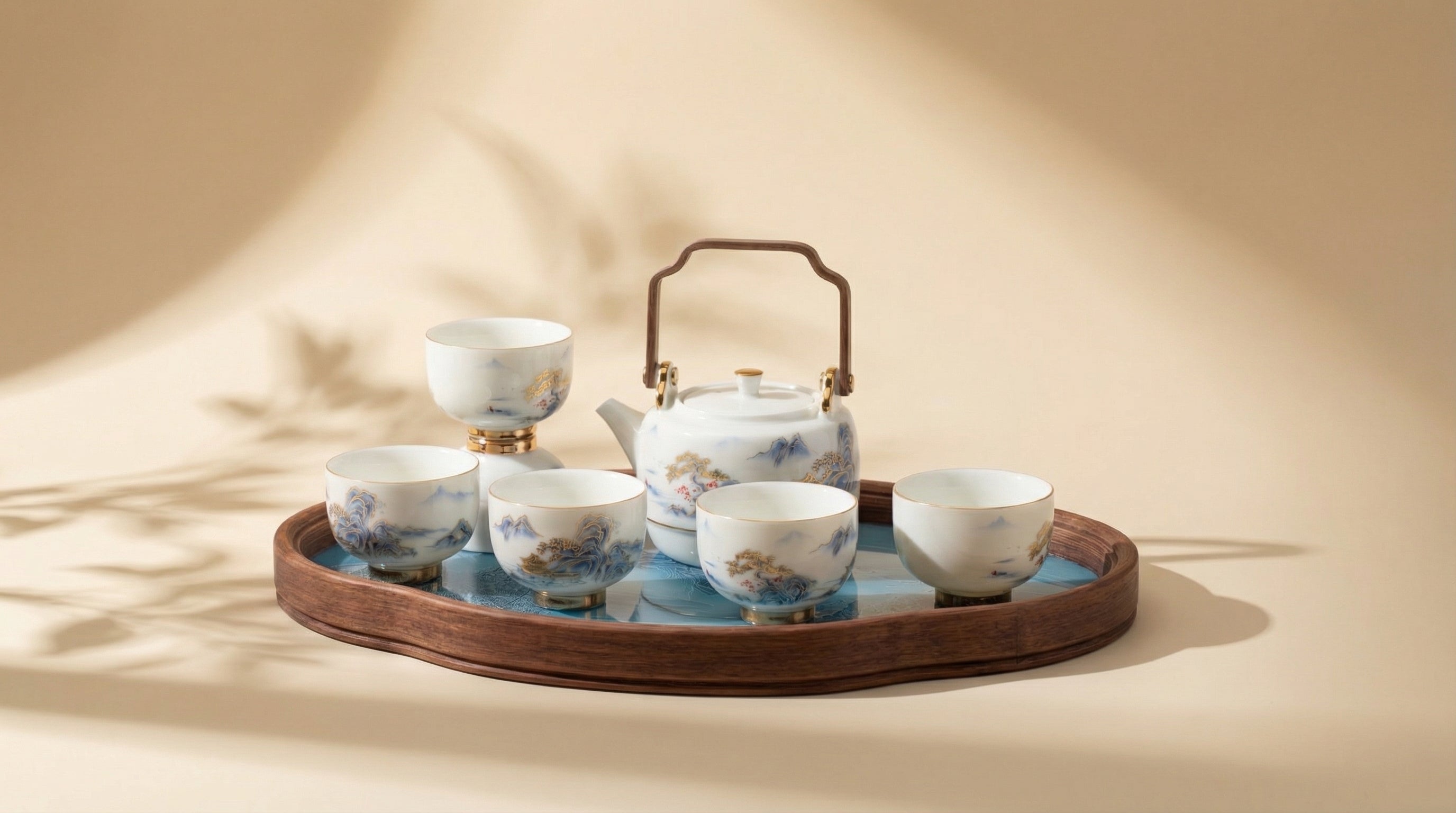 Imperial Spring Porcelain Wooden Handle Teapot Set