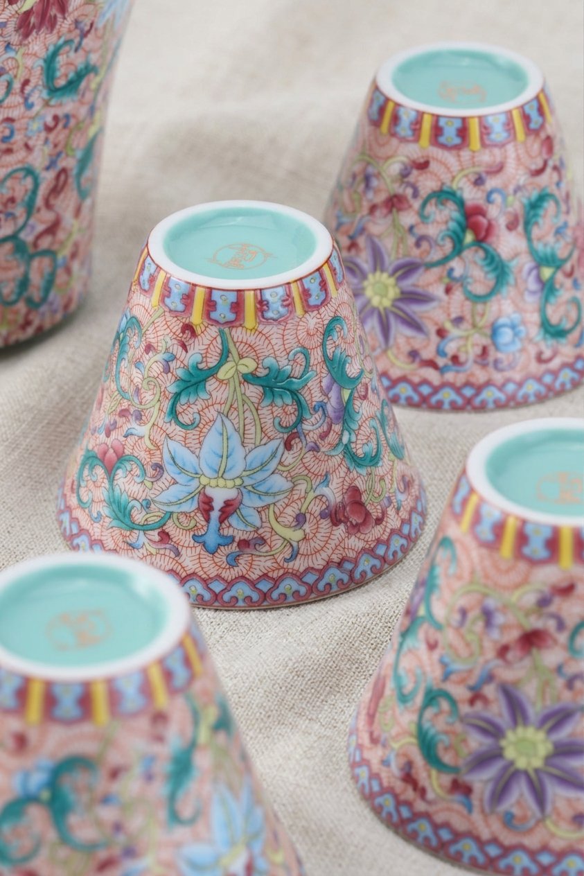 Imperial Famille Rose Beauty Vase Kungfu Tea Set