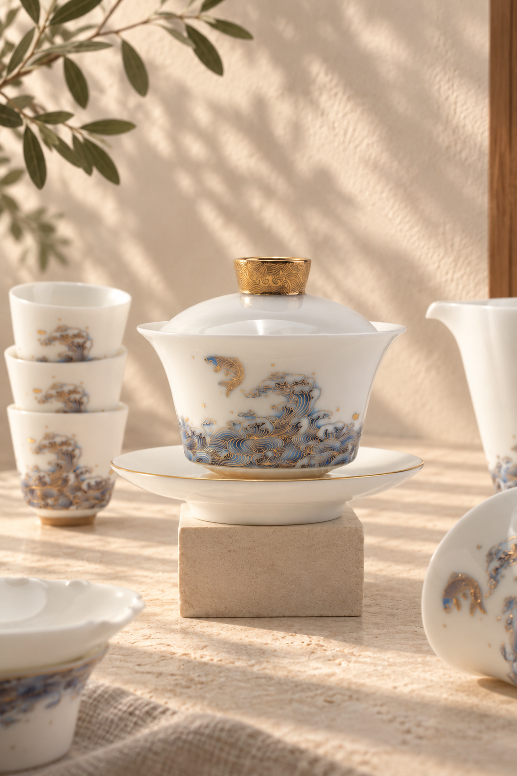 Celestial Ascent: Dragon’s Gate — Mutton-Jade Porcelain Kungfu Tea Set