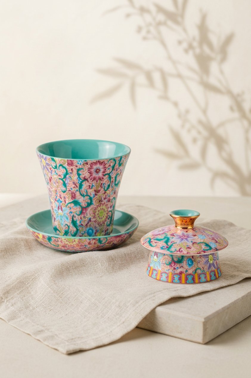 Imperial Famille Rose Beauty Vase Kungfu Tea Set