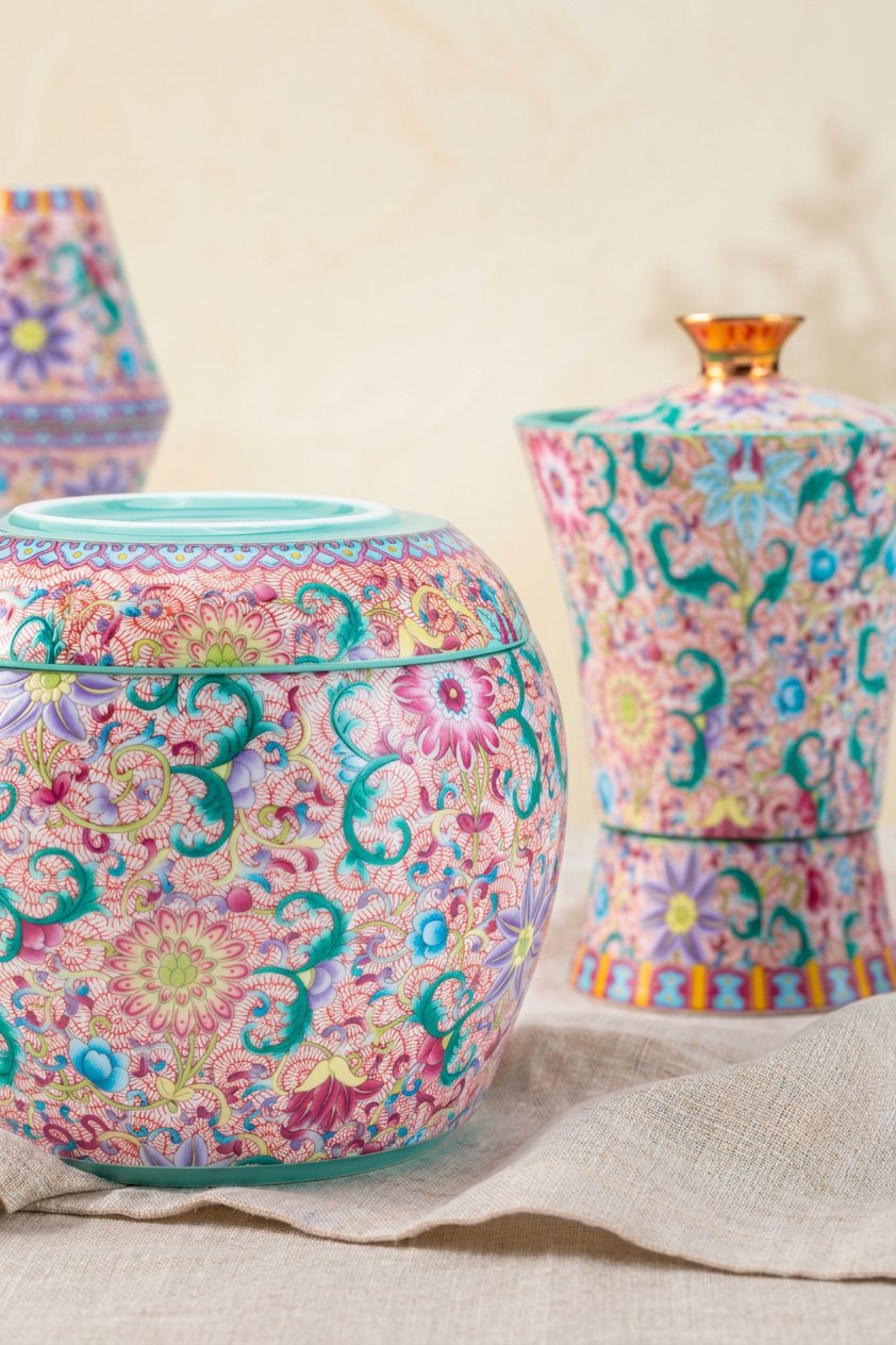 Imperial Famille Rose Beauty Vase Kungfu Tea Set