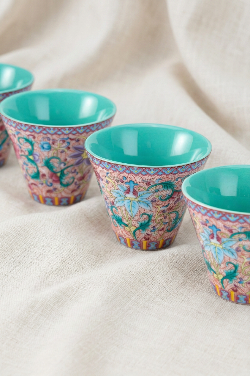 Imperial Famille Rose Beauty Vase Kungfu Tea Set