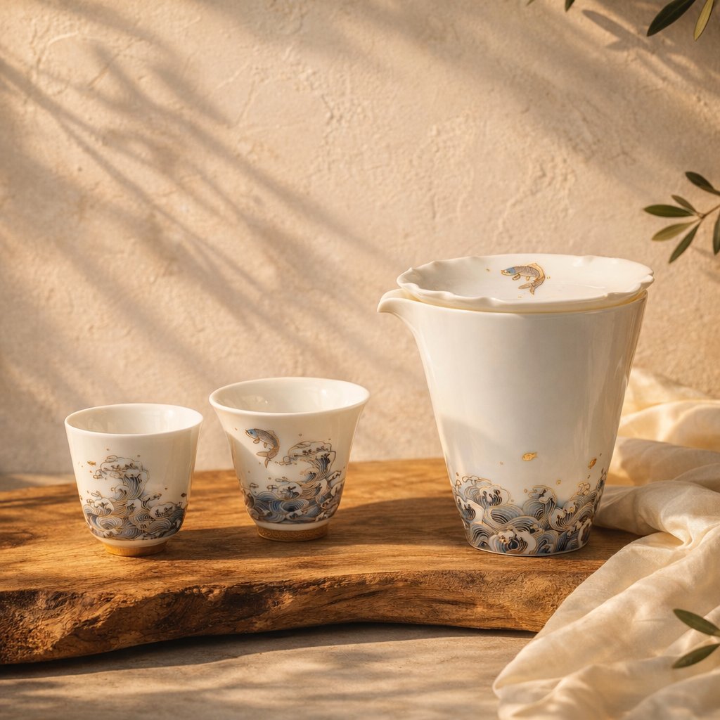 Celestial Ascent: Dragon’s Gate — Mutton-Jade Porcelain Kungfu Tea Set